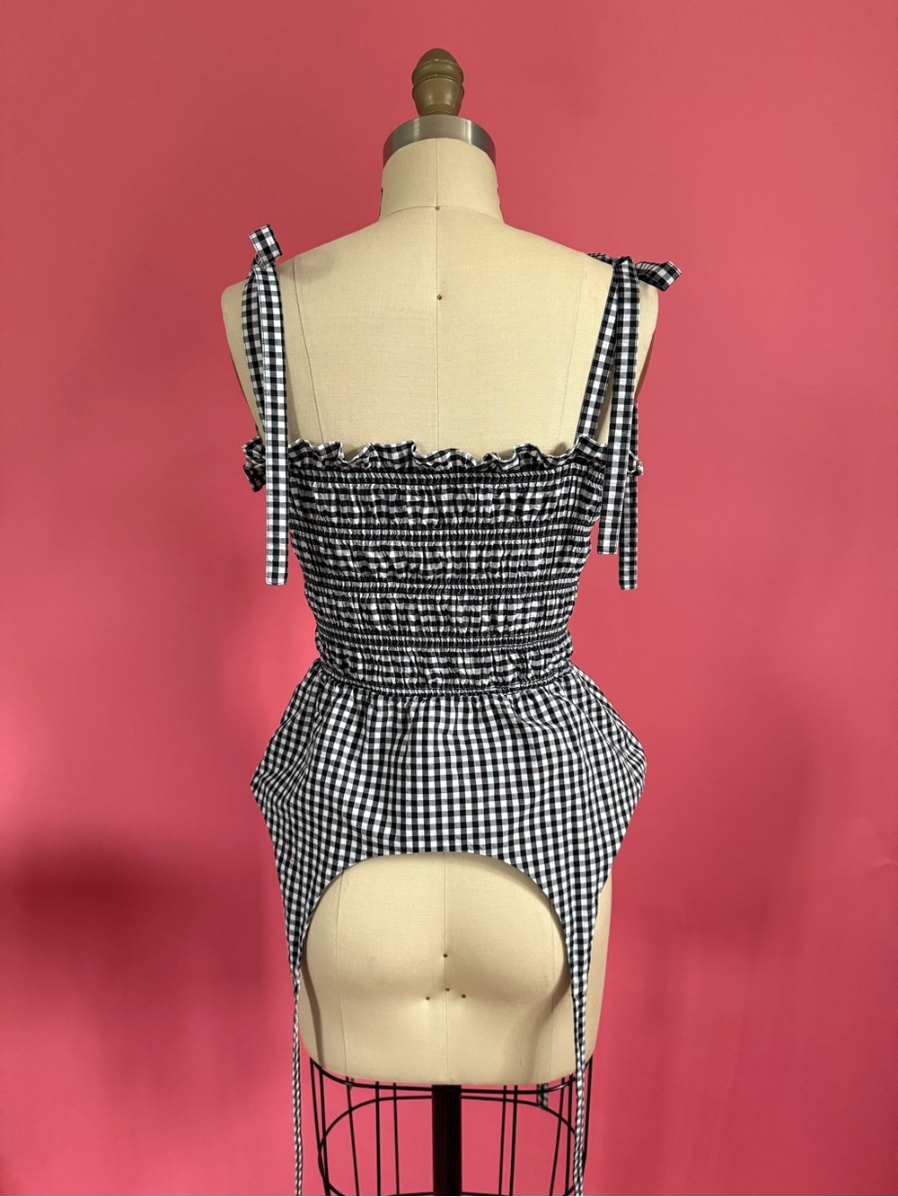 Sandy Liang Seal Top Gingham Garter Ruched Tie Tank Coquette Cottagecore Size 6 - Picture 7 of 15